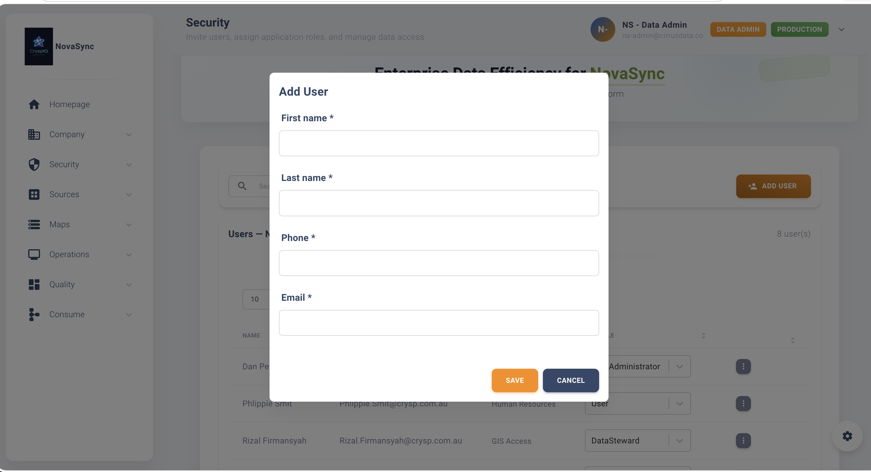 Add user screen